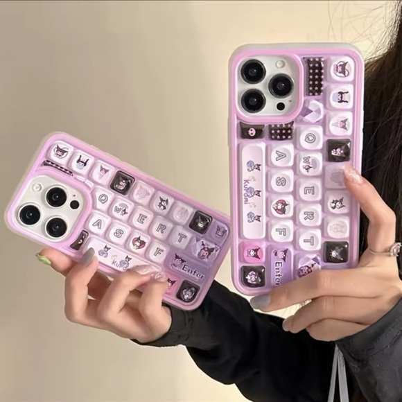 Accessories - iPhone 16 Pro Max Case – Kuromi Keyboard Design in Pastel Purple